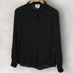 Sezane‎ Black Tomboy Shirt Sheer Blouse Size 36 French US 4 Polka Dot Collared